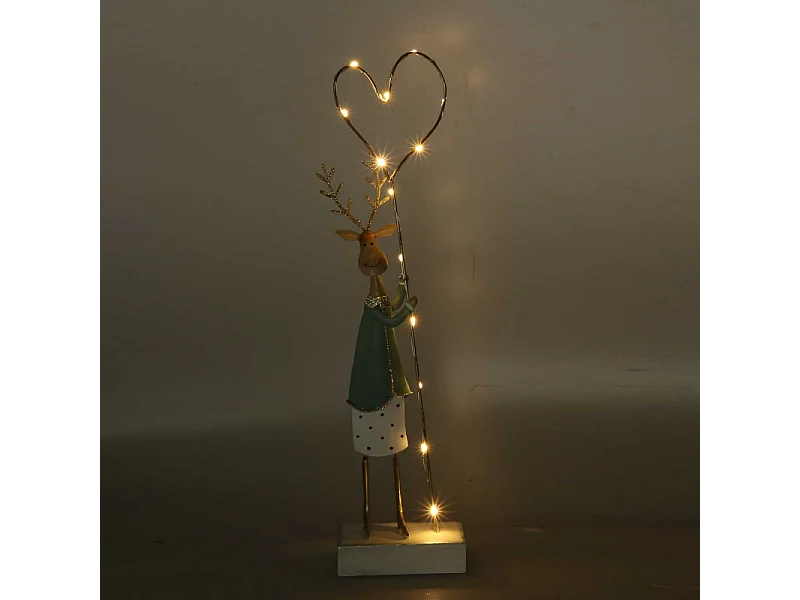 Renna metallo oro e verde salvia con led cm 9,5x4,5h40