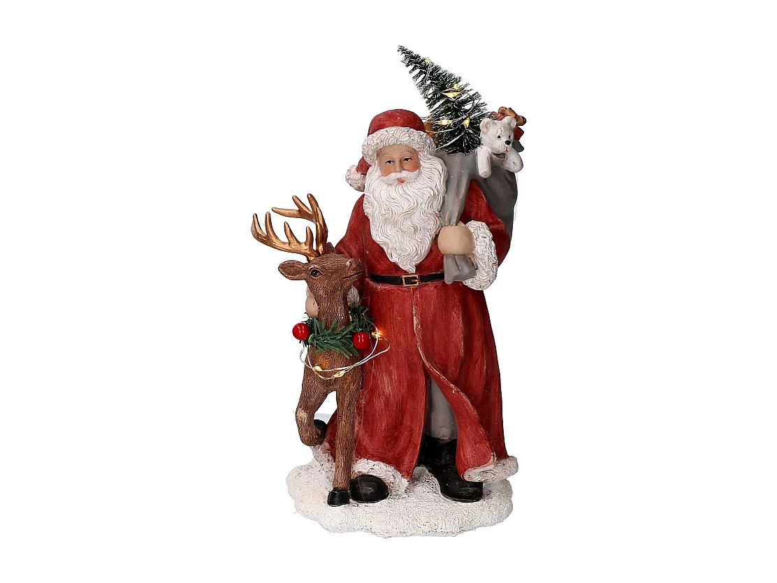 Babbo natale resina con renna rosso conled cm 11,5x11h21
