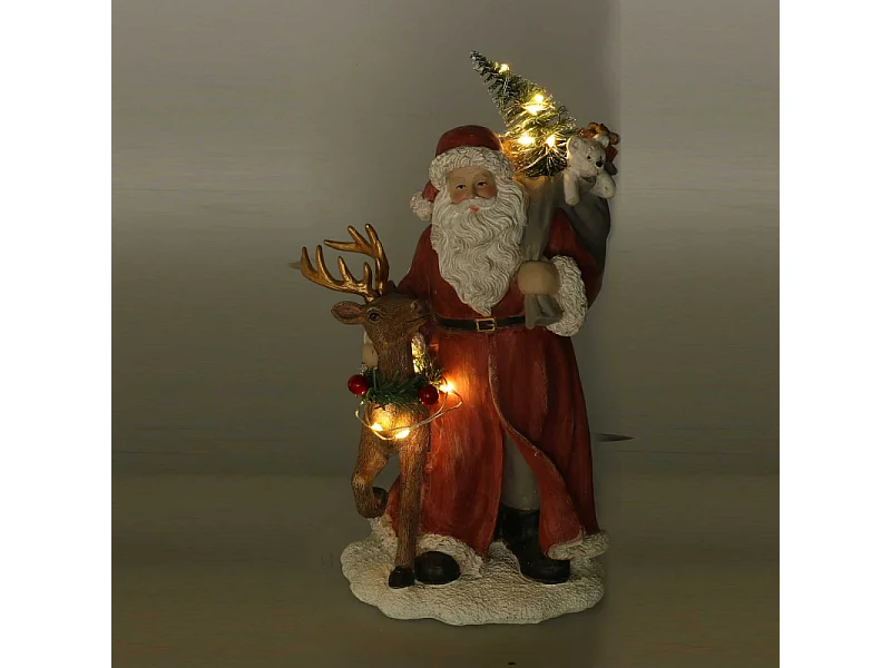 Babbo natale resina con renna rosso conled cm 11,5x11h21