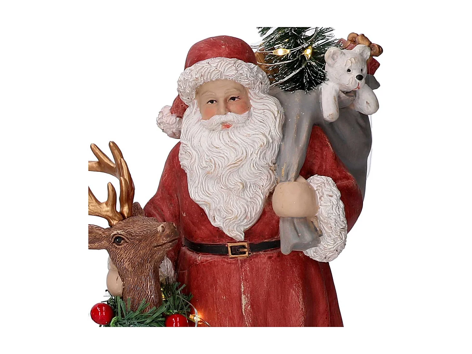 Babbo natale resina con renna rosso conled cm 11,5x11h21