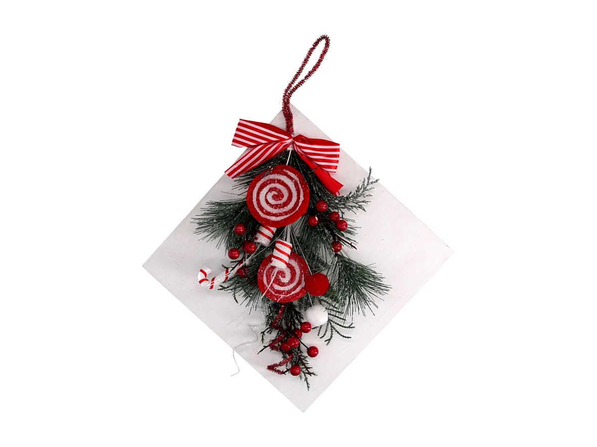 Addobbo festone plastica caramelle bianco e rosso cm 30x30