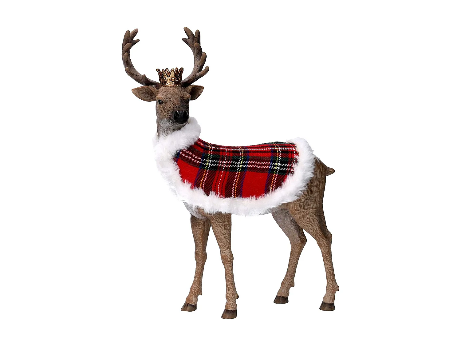 Renna resina con mantello scozzese e corona naturale cm 25,8x12,1h34,8