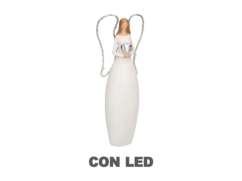 Angelo resina bianco con led e cuore cm 10x5h24