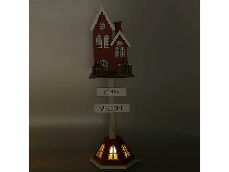 Casetta legno rosso con led cm 17x15,3h56,5