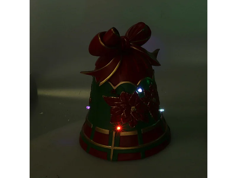 Campana resina fiori verde e rosso con led cm 20x19h25