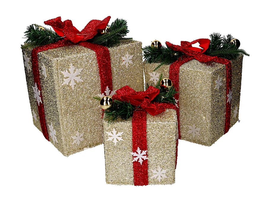 Pacco regalo fiocchi di neve 1-3 rosso e oro cm 25x25h30