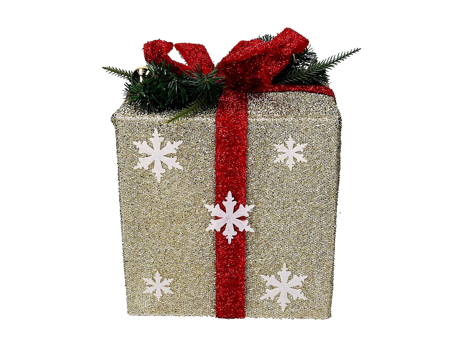 Pacco regalo fiocchi di neve 1-3 rosso e oro cm 25x25h30