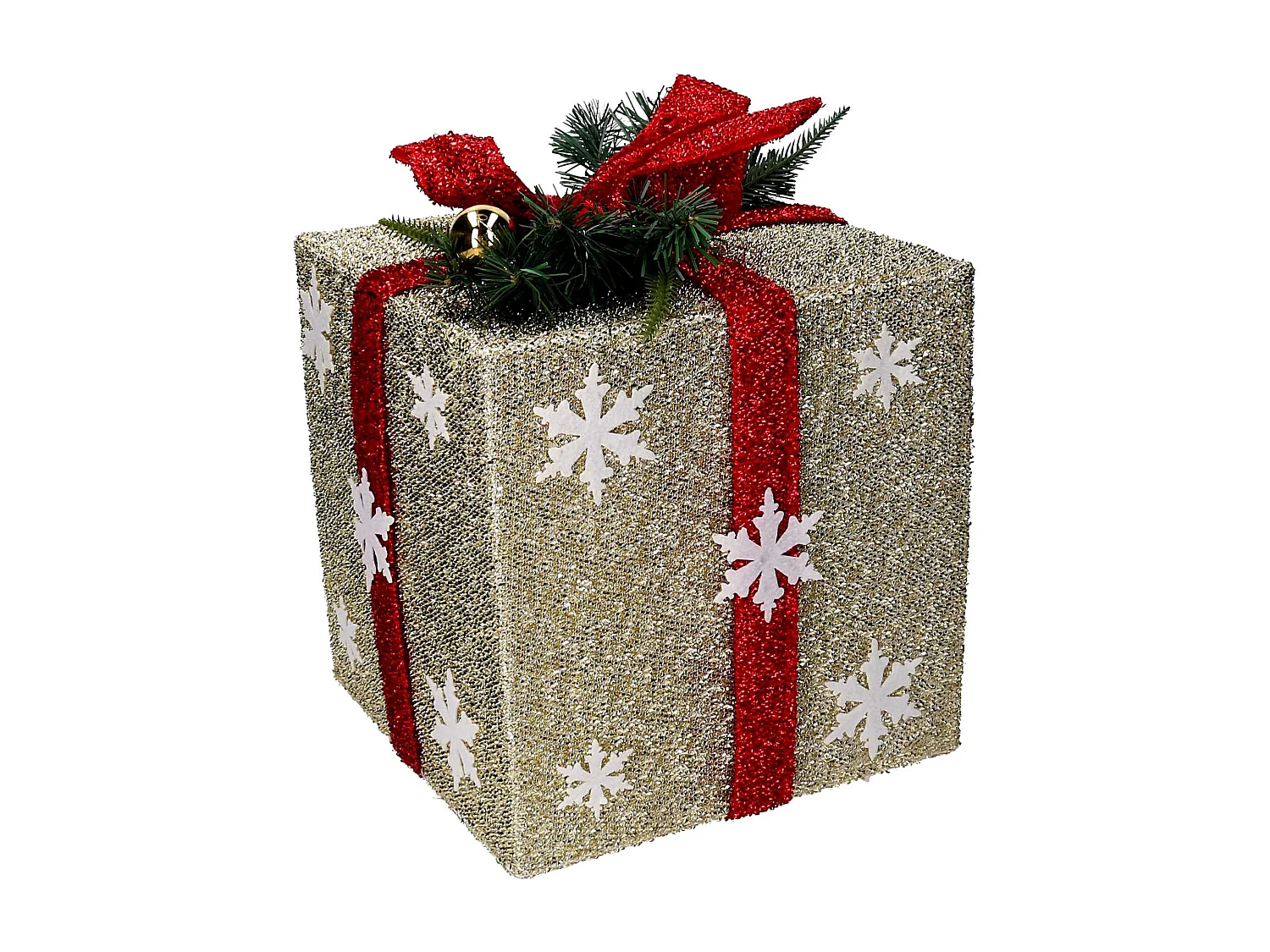 Pacco regalo fiocchi di neve 1-3 rosso e oro cm 25x25h30