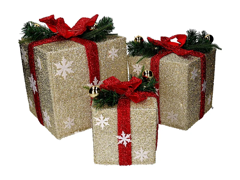 Pacco regalo fiocchi di neve 1-3 rosso e oro cm 25x25h30