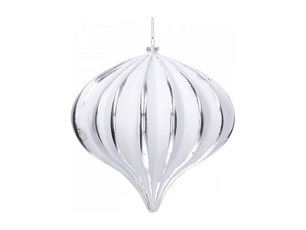 Set di 2 Sfera plastica cipolla a coste bianco eargento cm ø15