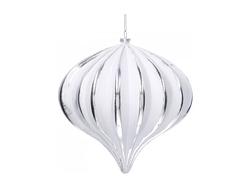 Set di 2 Sfera plastica cipolla a coste bianco eargento cm ø15