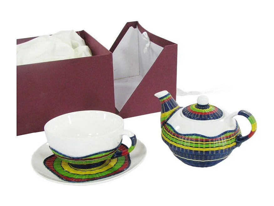 Teiera con tazza decoro bambù multicoltazza e teiera