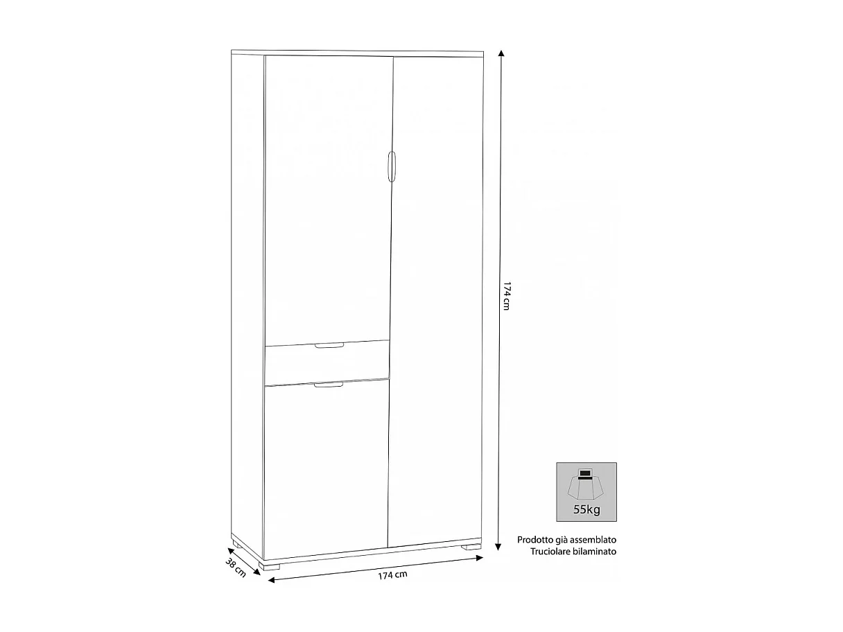 ARMADIO CON 3 ANTE E 1 CASSETTO ROVERE GRIGIO