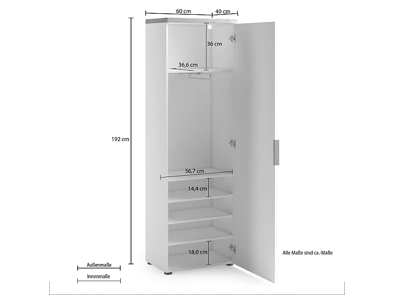 Armadio ad 1 anta con 5 ripiani IDEA made in Italy