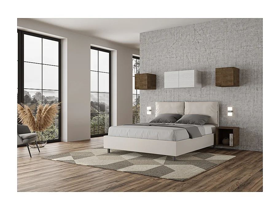 Letto imbottito Matrimoniale 160x190 cm tessuto Labirinto Antea - Contenitore - Giallo