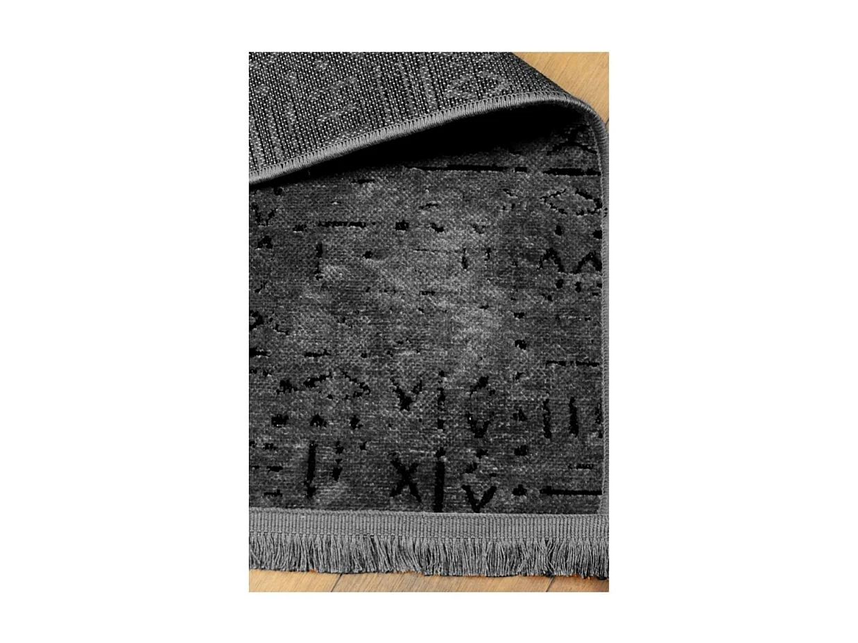 Tappeto ciniglia antiscivolo Vadi antracite decorazione geometrica 160x230