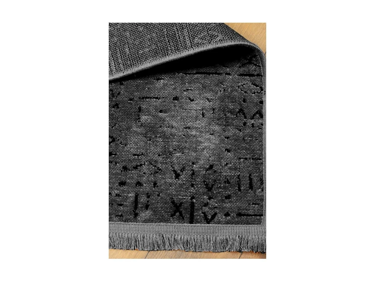Tappeto ciniglia antiscivolo Vadi antracite decorazione geometrica 160x230