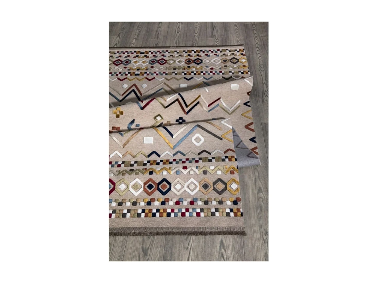 Tappeto antiscivolo Multicolor beige con decori colorati 160x230