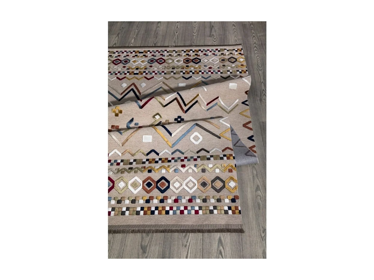 Tappeto antiscivolo Multicolor beige con decori colorati 160x230