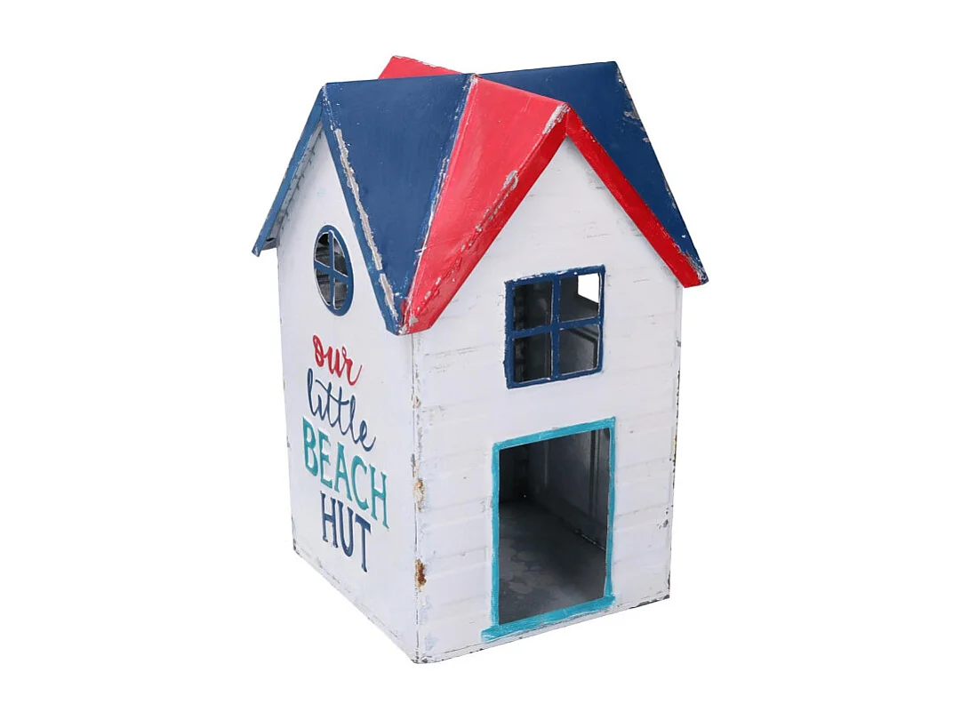 Lanterna metallo mare casetta bianco blu quadro cm 19x19h29