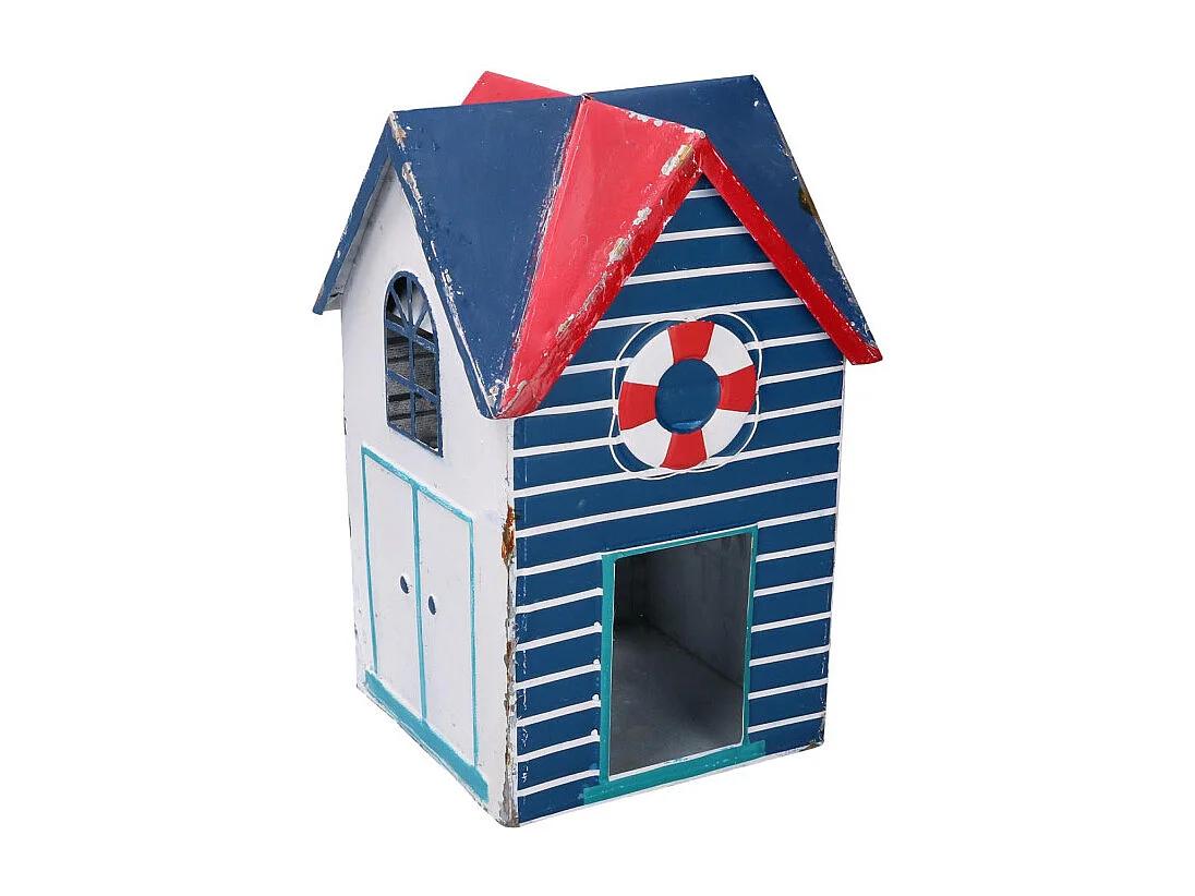 Lanterna metallo mare casetta bianco blu quadro cm 19x19h29