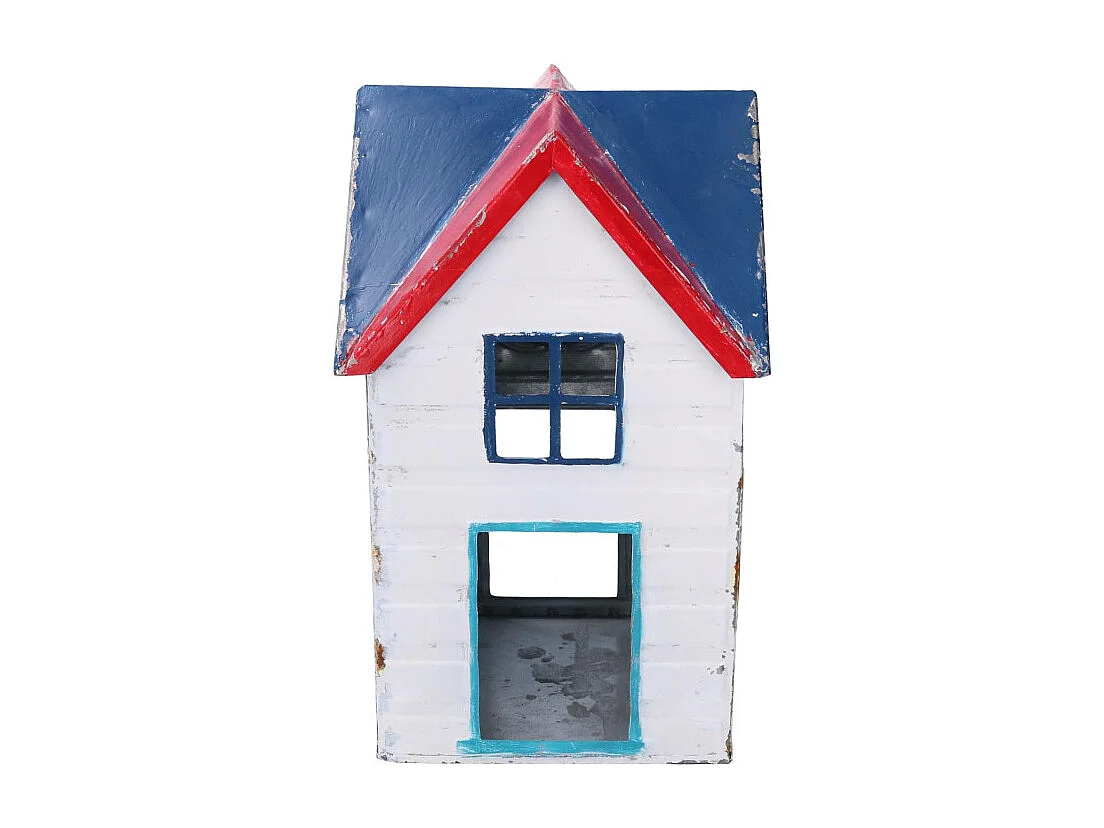 Lanterna metallo mare casetta bianco blu quadro cm 19x19h29