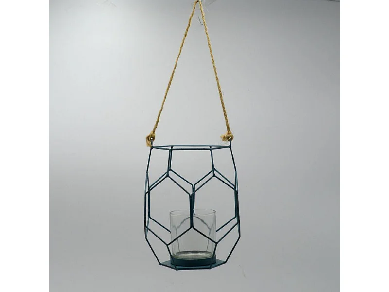 Lanterna metallo blu cm 16,5x16,5h18,5