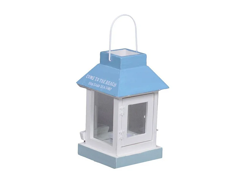 Lanterna mare legno bianco/azzurro quadro cm 13,5x13,5h22