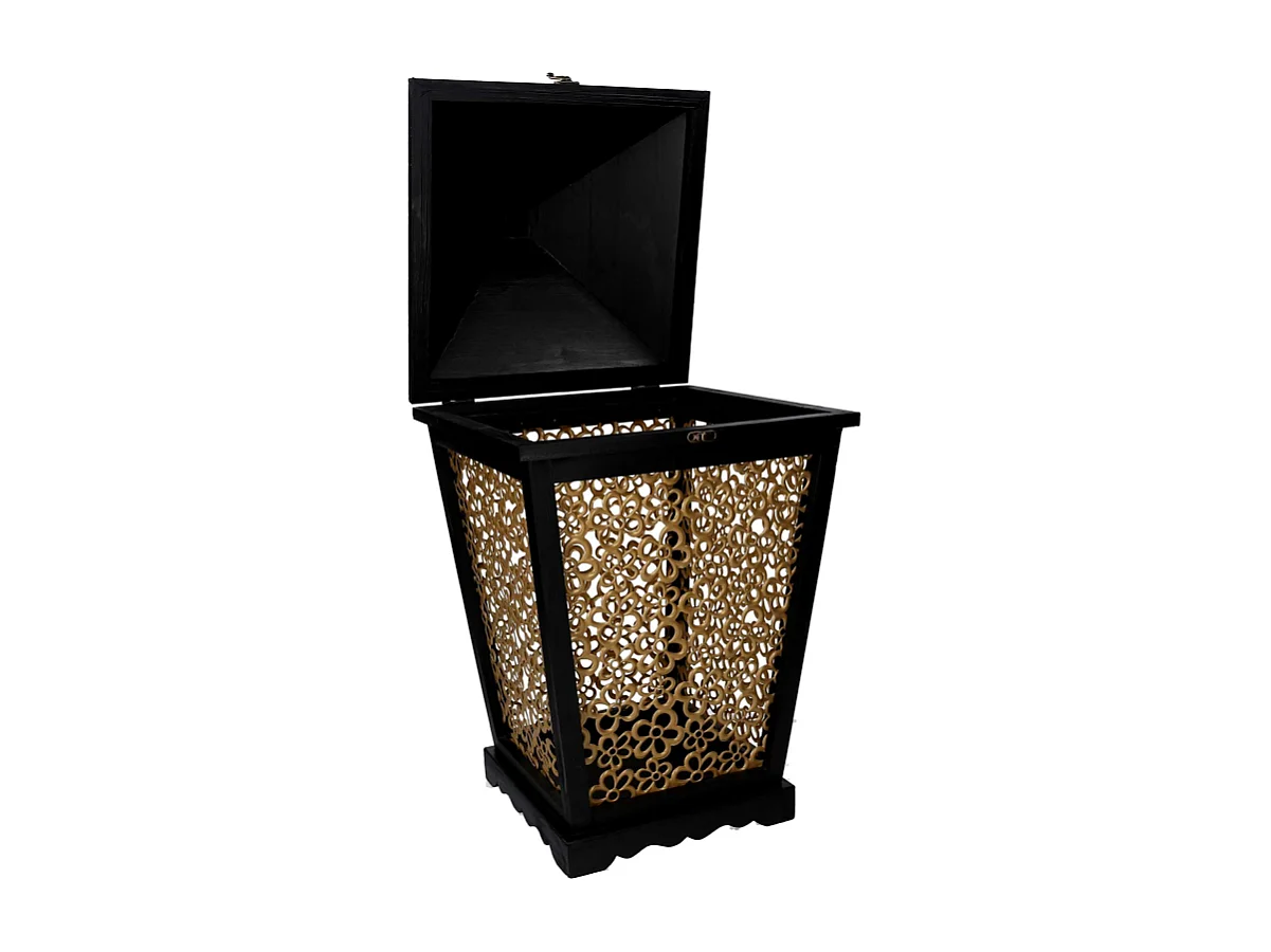 Lanterna legno 1-2 fiori oro e nero cm 32x32h62