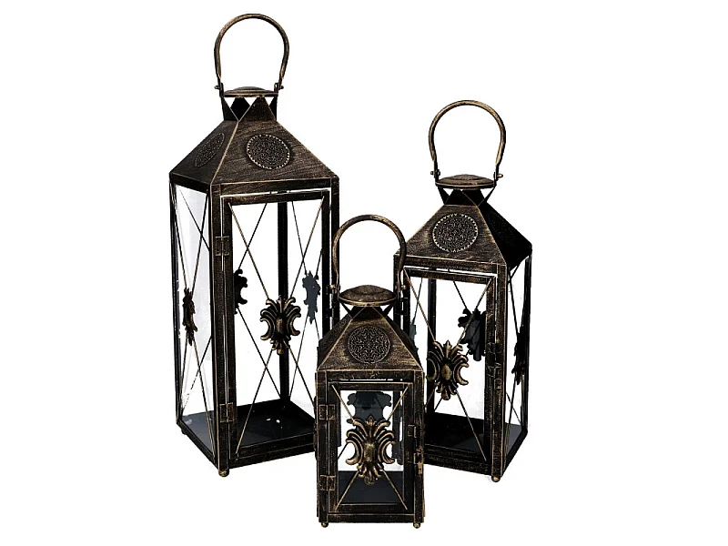 Lanterna metallo 1-3 nero e oro cm19x19h54/66