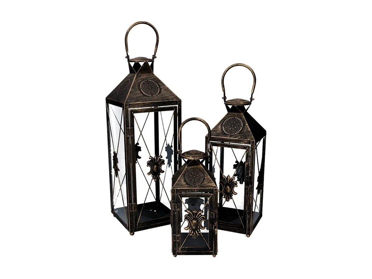 Lanterna metallo 1-3 nero e oro cm19x19h54/66