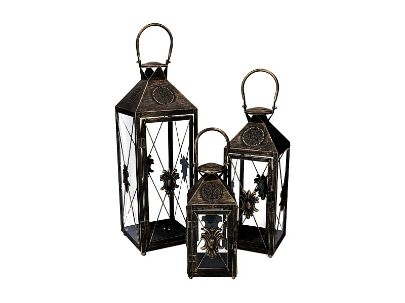 Lanterna metallo 1-3 nero e oro cm19x19h54/66