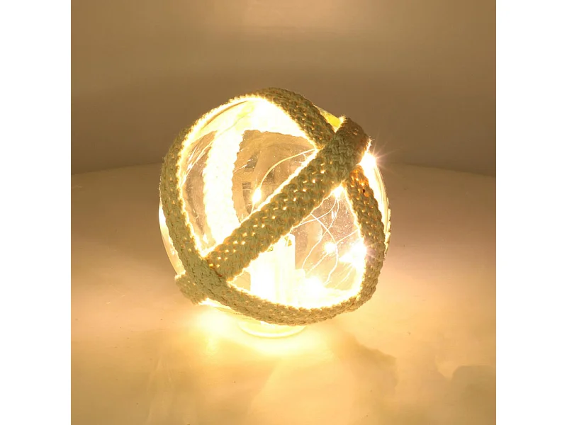 Lampada Palla vetro mare con led e corda azzurro tondo cm ø12,7