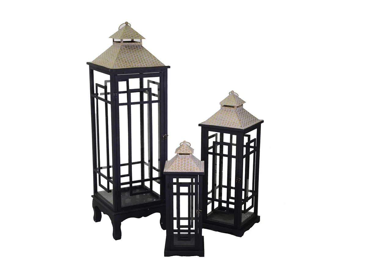 Lanterna legno 1-3 nero cm35x35h118