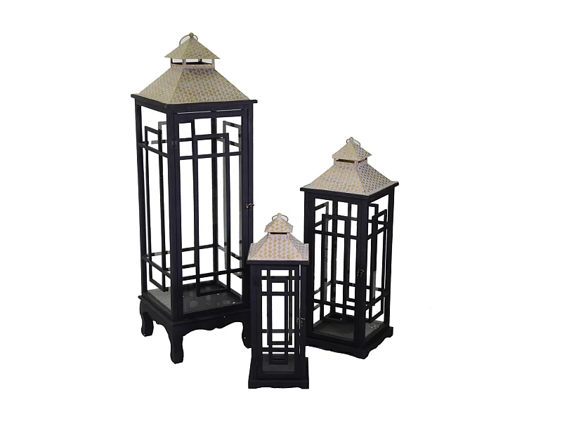 Lanterna legno 1-3 nero cm35x35h118