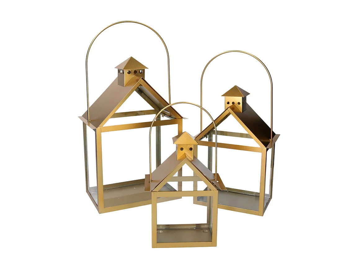 Lanterna metallo 1-3 oro cm 27x18,2h42