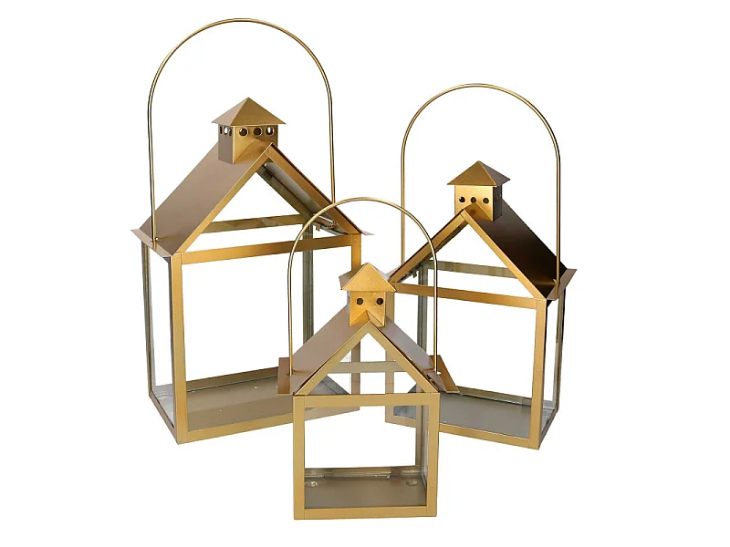 Lanterna metallo 1-3 oro cm 27x18,2h42