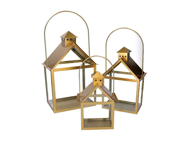 Lanterna metallo 1-3 oro cm 27x18,2h42