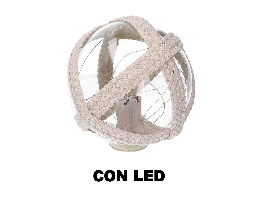 Lampada Palla vetro mare con led e corda azzurro tondo cm ø15,2
