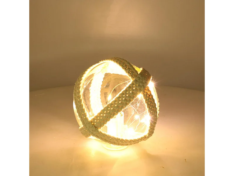 Lampada Palla vetro mare con led e corda azzurro tondo cm ø15,2