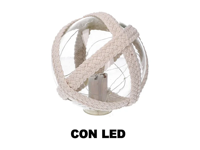 Lampada Palla vetro mare con led e corda azzurro tondo cm ø15,2