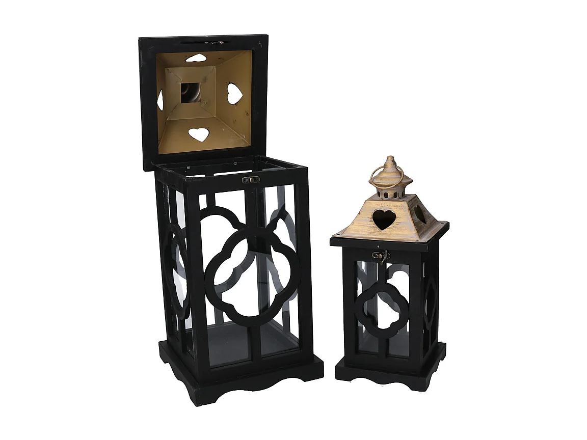 Lanterna legno 1-2 nero cm 21x21h50