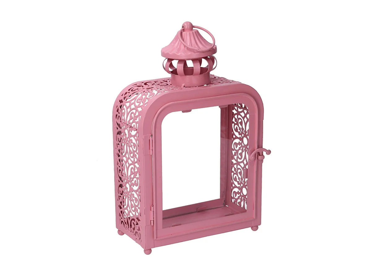 Lanterna metallo rosa cm 17x9h30,5