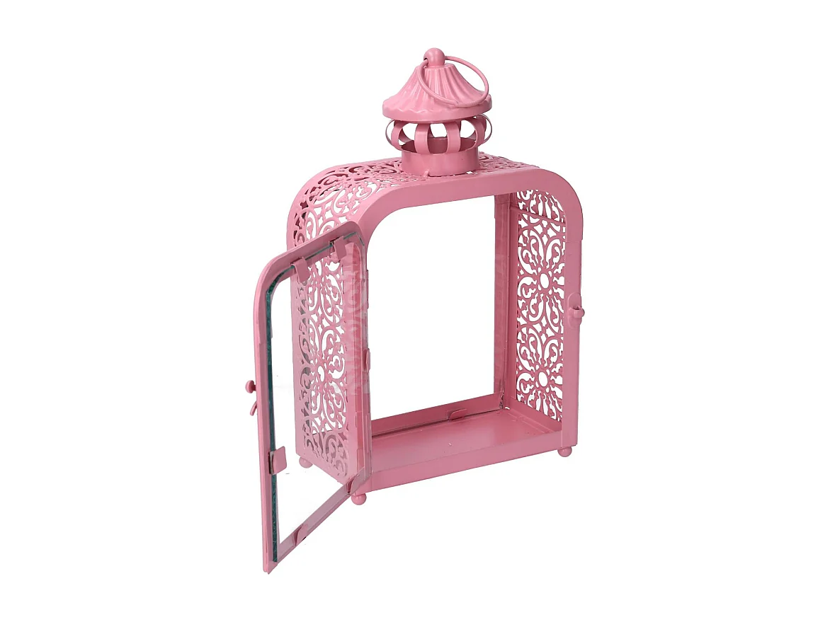 Lanterna metallo rosa cm 17x9h30,5