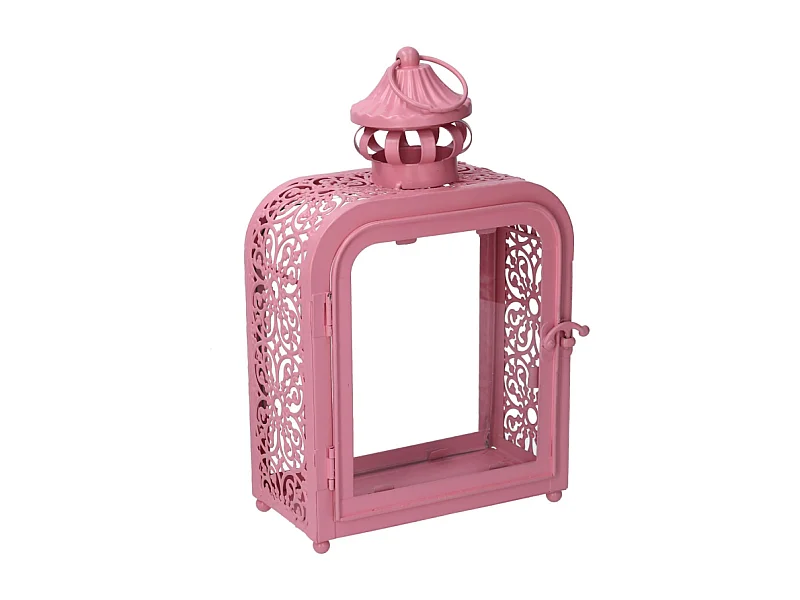 Lanterna metallo rosa cm 17x9h30,5