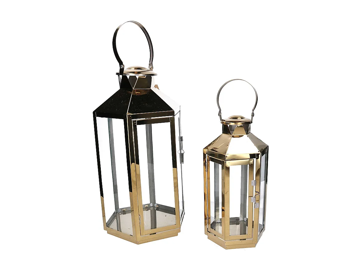 Lanterna metallo 1-2 oro esagonale cm 24x21h46/57