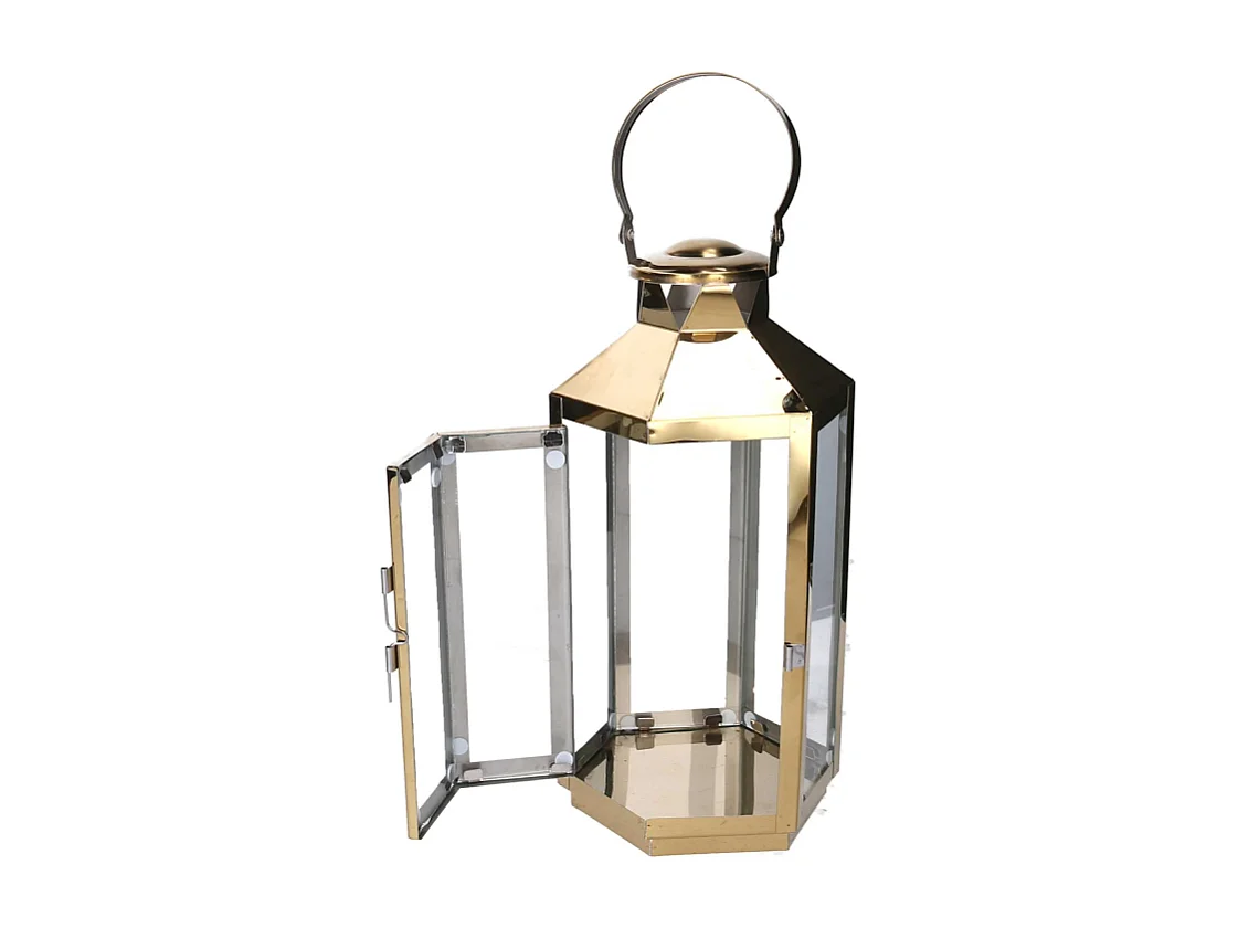 Lanterna metallo 1-2 oro esagonale cm 24x21h46/57