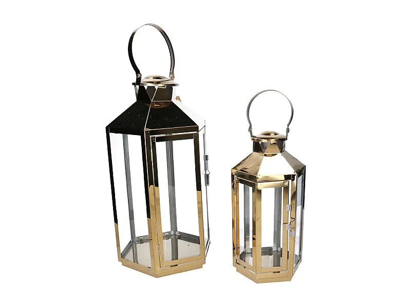 Lanterna metallo 1-2 oro esagonale cm 24x21h46/57