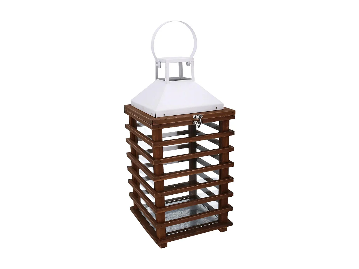Lanterna legno marrone rettangolare cm 23,5x23h49