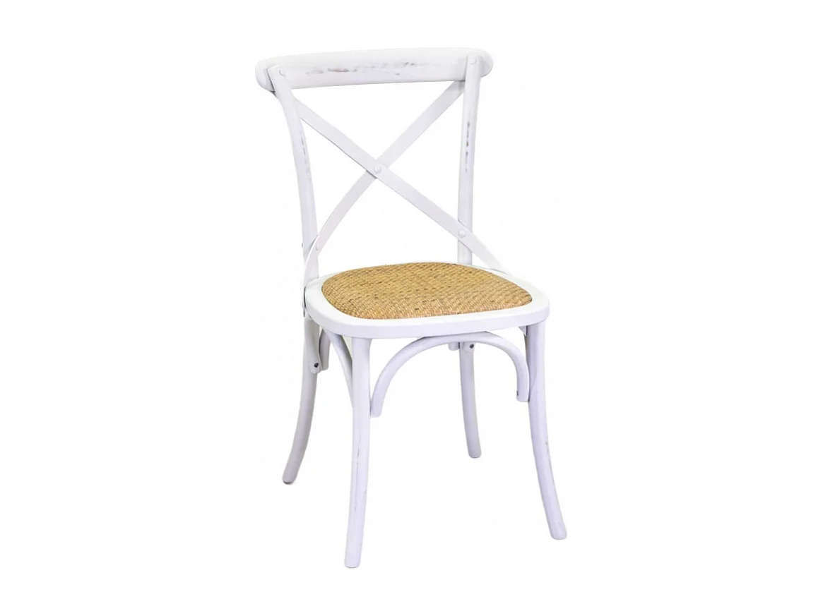 Sedia legno cross bianco antico seduta intreccio cm 51x55h46,5/89